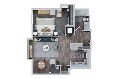 Floor plan for 1 bed, 1 bath, 787 sqft